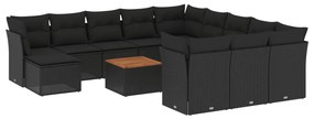 Set divani da giardino 13pz con cuscini nero in polyrattan