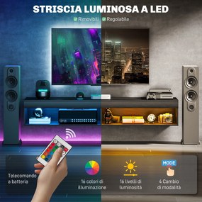 Mobile TV fino 75" Sospeso con Luci LED 16 Colori e Telecomando 180x40x30 cm Nero...