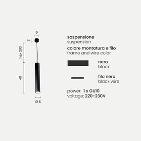 Lampada a sospensione D6 cm in alluminio verniciato a polvere Nero FILO - Grande