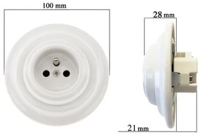 Bohemia-Design - Presa da parete in porcellana in stile retrò con cornice SCHUKO 250V/16A, bianca