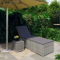 Lettino Prendisole con Cuscino e Tavolino in Polyrattan Grigio cod mxl 9393