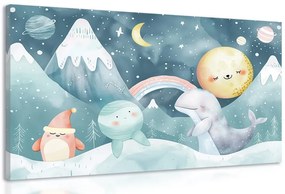 Stampa su tela – Per bambini: animali nel paesaggio innevato