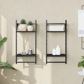 Mensole Da Parete 2 Livelli Con Aste 2 Pz Nere 30x25x65 Cm /