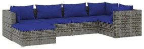 Set Divani da Giardino 6 pz con Cuscini in Polyrattan Grigio