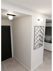 Plafoniera Moderna 1 Luce Giapeto Barra In Acciaio Nero E Sfera Di Vetro Opale