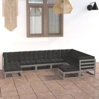 Set Divani da Giardino 9 pz Grigio Cuscini Massello di Pino cod mxl 50768