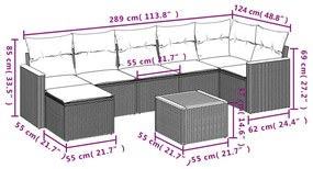 Set divani da giardino con cuscini 8 pz nero in polyrattan