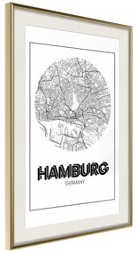 Poster  City Map: Hamburg (Round)  Cornice Quadri Cornice d'oro con passe-partout, Larghezza x Altezza Home decor 20x30