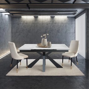 Tavolo BEVERLY HILLS in vetroceramica effetto marmo statuario e metallo verniciato antracite, allungabile 160&#215;90 cm &#8211; 240&#215;90 cm