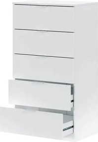 Cassettiera Moderna 5 Cassetti 60x40x110 Bianco Opaco Basic Line