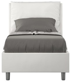 Letto singolo imbottito similpelle Antea senza rete, con rete e contenitore, Bianco / Con Rete