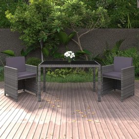 Set da pranzo da giardino 3 pz con cuscini polyrattan grigio