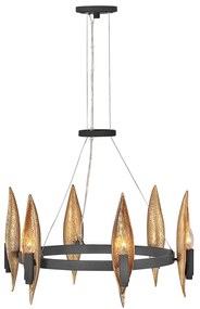 Lampadario Contemporaneo Willow Acciaio Nero Carbone Oro Deluxe Oro 6 Luci E14