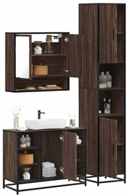 Set Mobili Da Bagno 3 Pz Rovere Marrone İn Legno Multistrato /