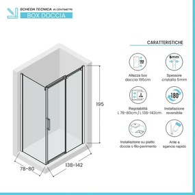 Box doccia angolare 80x140 cm scorrevole con profilo nero opaco  Tay