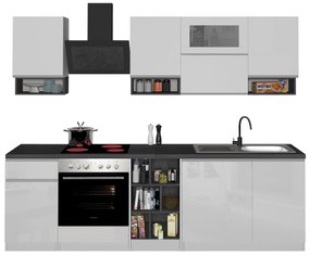 Cucina Lineare SOLE 256 cm - Bianco e Report, Design Moderno Made in Italy