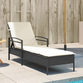 Lettino Prendisole Con Cuscino Nero 63x200x81 Cm İn Polyrattan /