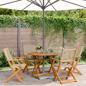 Set Pranzo Da Giardino 5 Pz Beige Polyrattan E Legno Massello /