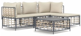 Set divani da giardino 4 pz con cuscini antracite in polyrattan