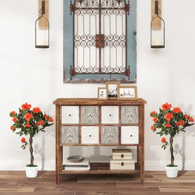 Set 2 Piante Artificiali Camelie con 21 Fiori per Interni con Vaso in PE Arancione...