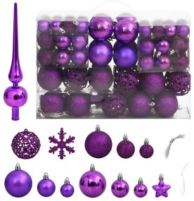 Set Palline di Natale 111 pz in Polistirene, Viola