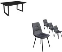 Skraut Home - Set Mobili, Tavolo da pranzo | 170 | Nero | Stile industriale, Tavolo, Pack di 4 sedie da pranzo | Sedia imbottita RF2679