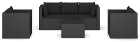 Set Divani da Giardino 4 pz con Cuscini in Polyrattan Nero