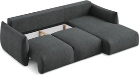 Divano angolare grigio scuro allungabile (con penisola a destra/con chaise lounge) con rivestimento in ciniglia Leila – Makamii