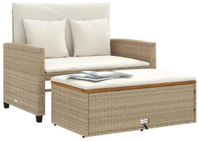 Divano Giardino con Cuscini 2 Posti Beige Polyrattan e Acacia