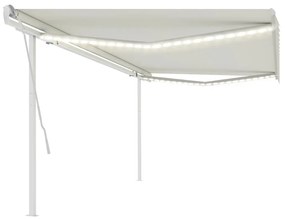 Tenda Da Sole Retrattile Manuale Con Led 5x3,5 M Crema /