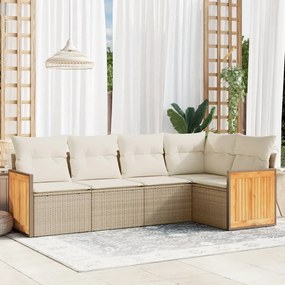 Set divano da giardino 5 pz con cuscini beige in polyrattan