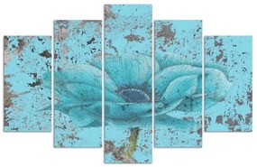 Quadri Quadro 5 pezzi Stampa su tela Fiore blu vintage