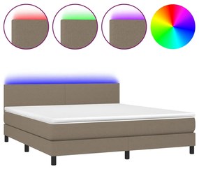 Letto a molle con materasso e led tortora 180x200 cm in tessuto