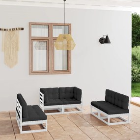 Set divani da giardino 6 pz con cuscini legno massello pino