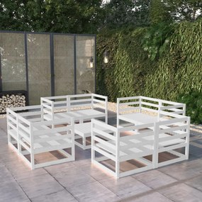 Set Divani da Giardino 9 pz Bianco in Legno Massello di Pino