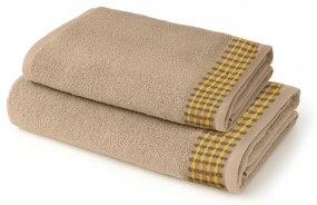 Coppia asciugamani spugna viso e ospite taupe con bordatura