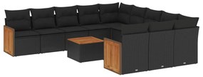 Set divani da giardino 12 pz con cuscini nero in polyrattan