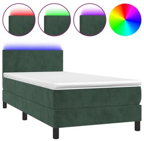Letto a molle con materasso e led verde scuro 90x200cm velluto