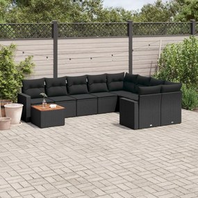 Set divani da giardino 10pz con cuscini in polyrattan nero