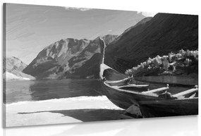 Quadro su tela – Nave vichinga di legno in bianco e nero