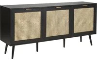 Credenza a 3 ante in legno di manifattura nero con frontale in rattan Gambe in legno di gomma nero Soggiorno in stile Boho