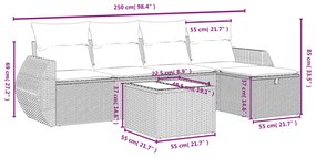 Set divano da giardino 6 pz con cuscini nero in polyrattan