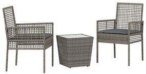 Set bistro da giardino 3 pezzi con cuscini grigio in polyrattan