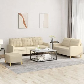 Set Di Divani 3 Pz Con Cuscini Crema İn Tessuto /