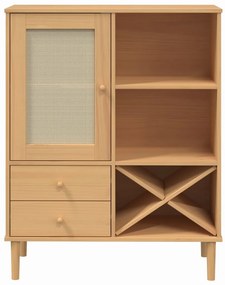 Credenza senja aspetto rattan marrone 90x40x112cm massello pino