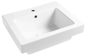 Lavabo da incasso con bordo a vista rettangolare vasca centrale Alaqua L 70 x H 25 x P 21 cm in ceramica bianco lucido