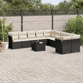 Set divani da giardino 11 pz con cuscini in polyrattan nero