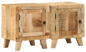 Comodini 2pz 40x32x46 Cm İn Legno Massello Di Mango Grezzo /