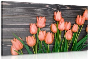 Stampa su tela – Incantevoli tulipani arancioni su sfondo di legno