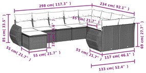 Set divani da giardino 10pz con cuscini in polyrattan nero